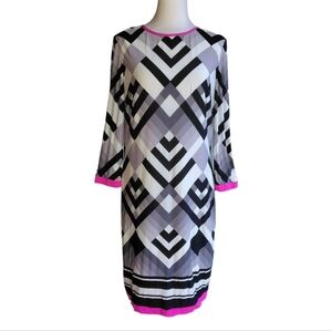 Eliza J Geometric Mod Black & White Colorway Stretch Knit Midi Dress  Size 8